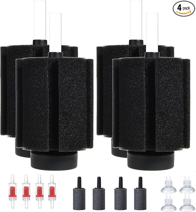 ALEGI Aquarium Bio Sponge Filter with Ceramic Media for Clear and Quiet Aquariums for Betta Fry Shrimp Tiny Fish Tank (10-40Gallon 4 Pack)