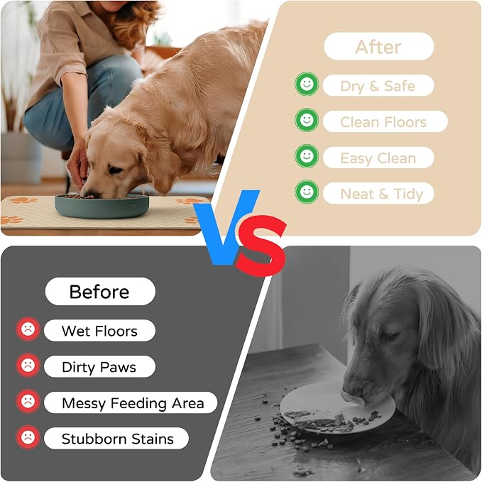 Pet Feeding Mat-Absorbent Dog Feeding Mat for Food and Water Bowl,No Stains Pet Placemat,Quick Drying Water Dispenser Mat for Dog and Cat,Easy to Clean Dog Accessories(S,Light Brown)