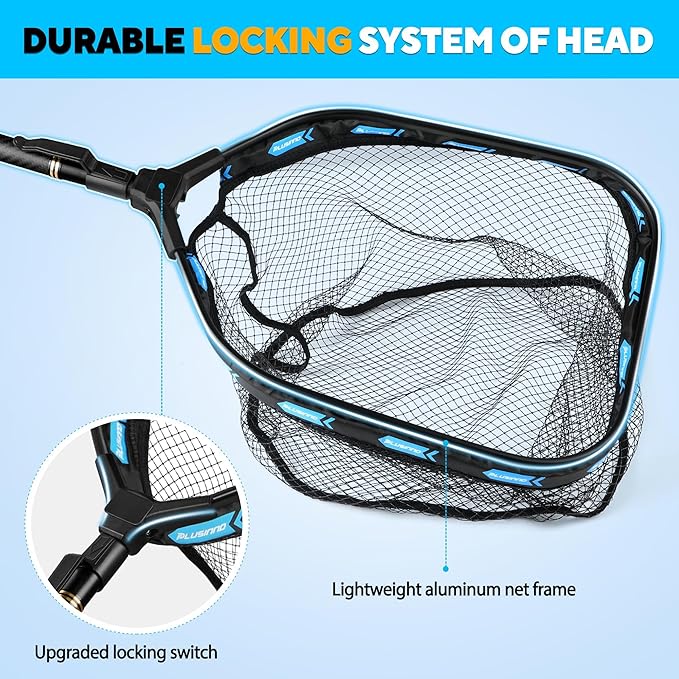 PLUSINNO Floating Fishing Net with Telescoping Handle, Carbon Fiber Ultralight Long Fish Net, Collapsible Landing Net 6.56/7.86Ft, Fishing Gear Kayak Accessories for Bass Trout Salmon