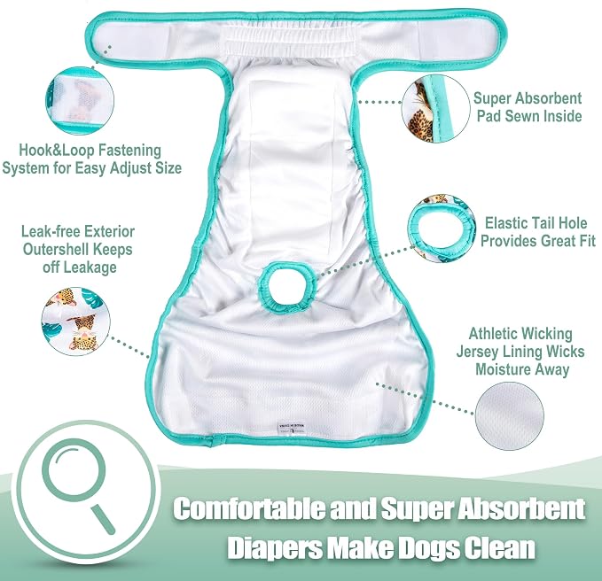 wegreeco Washable Female Dog Diapers Highly Absorbent Reusable Diapers for Dog in Heat Period, 3 Pack (The King of Forest, Large)