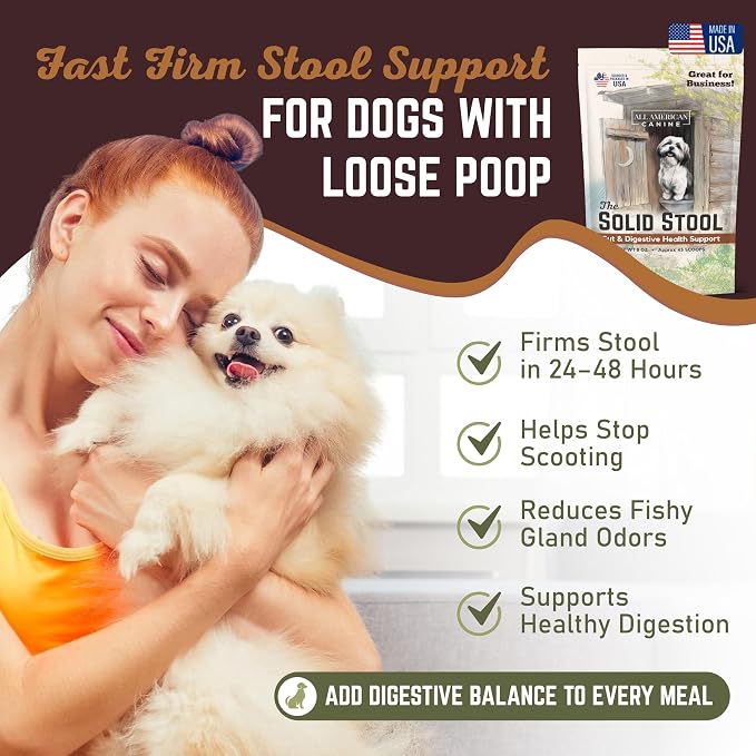 All American Canine The Solid Stool Pumpkin for Dogs Stool Hardener & Fiber - Anal Gland Support Powder with Probiotics & Digestive Enzymes - Fast Acting Gut Health - Made in USA - Beef Broth, 8oz