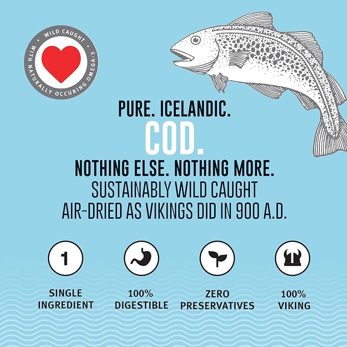 Icelandic+ Cod Skin Pieces - 8oz Bag - Pure Fish Dog Treats, Wild- Caught & Air-Dried, Single Ingredient Snacks, Pet Chews, Just The Fish Nothing Else