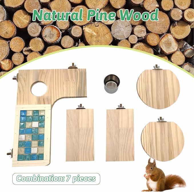 BNOSDM Wooden Hamster Cage Platform Set Wood Chinchilla Ledges and Rabbit Grinding Claw Pads Natural Hamster Lava Stone Teeth Grinding Scratching Pad Chew Toy for Small Animals