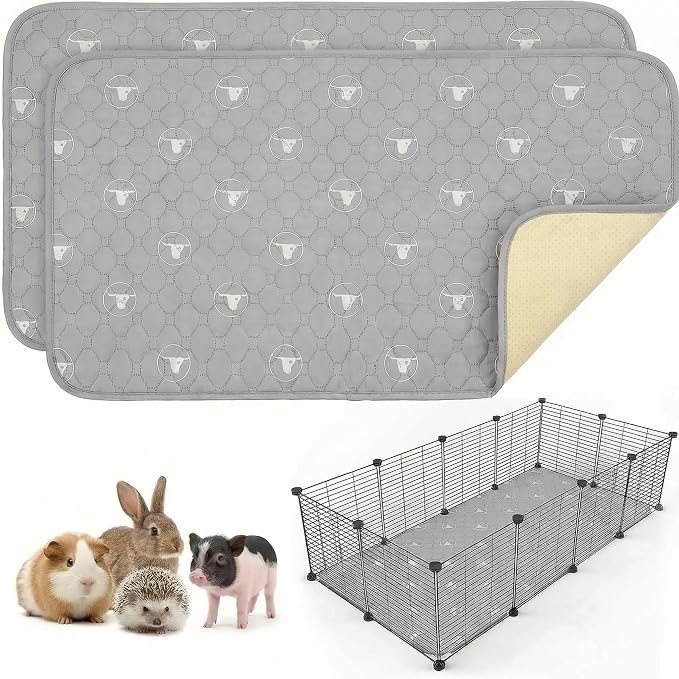 PJYucien Washable Pee Pads for Guinea Pig 2 Pack, 24" x 48" Non-Slip and Leak-Proof Pee Mat, Training Pads for Whelping, Crate, Bed (Grey)