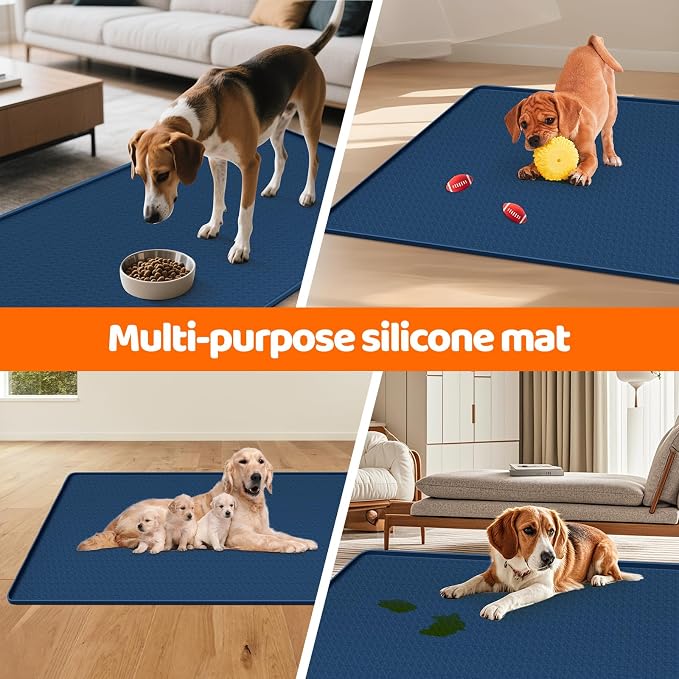 Pee Pads for Dogs, 51" x 25.6" Extra Large Reusable Dog Silicone Mat for Floor Protector, Washable Non-Slip Dog Training Pads for Potty Training (Navy Blue)