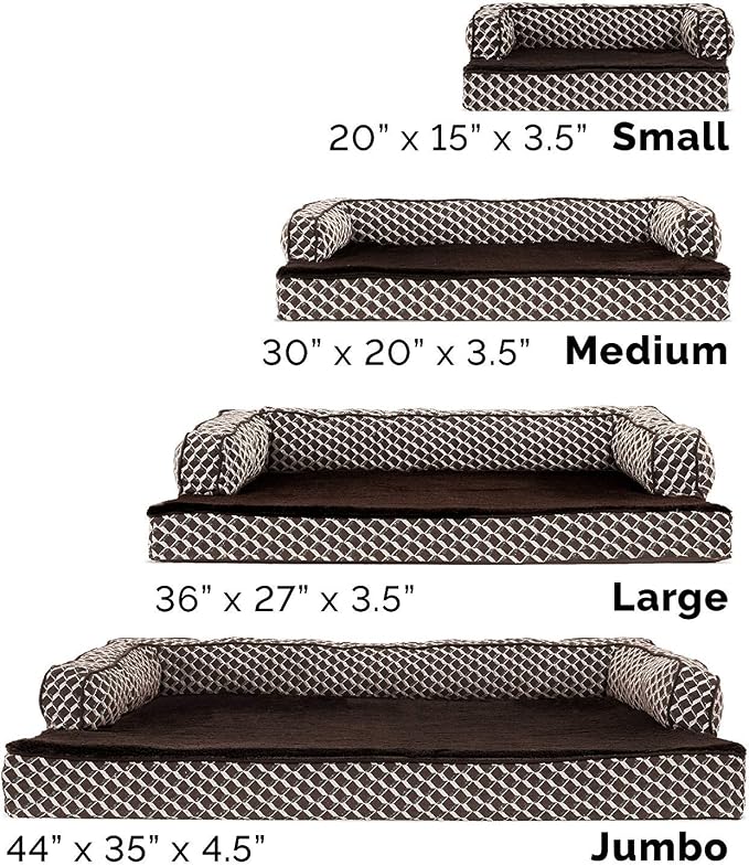 Furhaven Orthopedic Dog Bed for Medium/Small Dogs w/ Removable Bolsters & Washable Cover, For Dogs Up to 35 lbs - Plush & Woven Decor Comfy Couch Sofa - Diamond Brown, Medium
