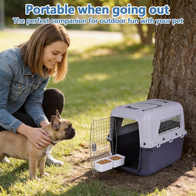 Generic Cats & Rabbit Animal Carrier Travel Cage Box Length 33in/Width 21.6in/Height 25.2in with Handle & Metal Door Portable Transporter Box for Indoor Outdoor Puppies Kittens