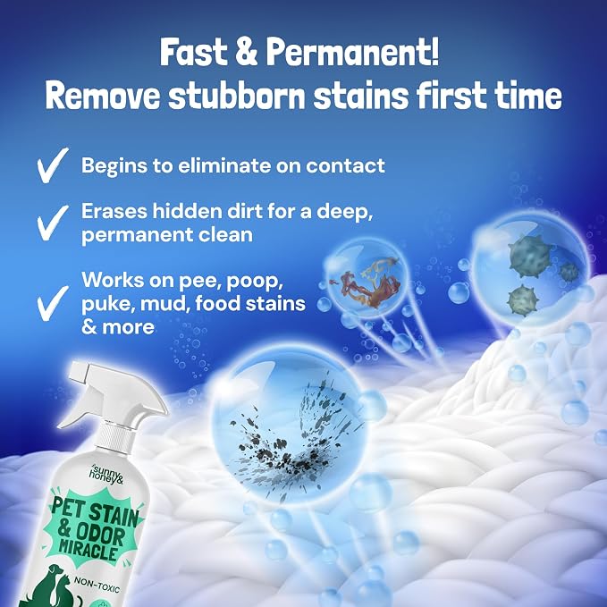 Sunny & Honey Pet Stain and Odor Remover - Enzyme Cleaner for Dog Urine and Poop on Carpets and Furniture - Strong Pet Carpet Cleaner Spray (32fl oz Mint)