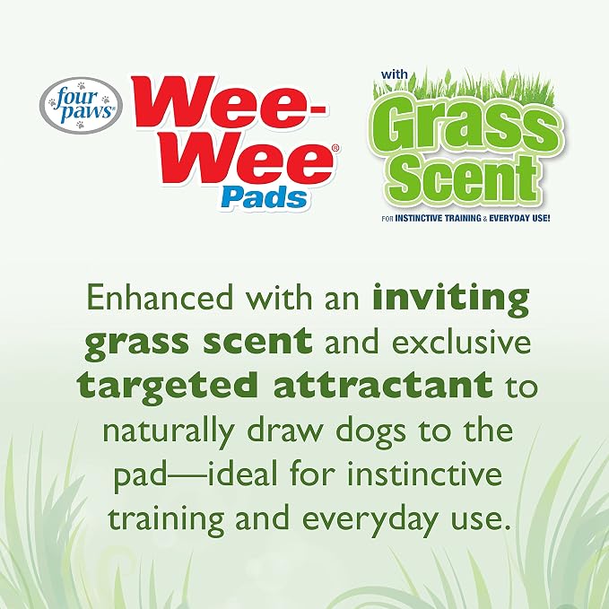 Four Paws Wee-Wee Ultimate Attractant Grass Scented Pee Pads for Dogs & Puppies, Leak-Proof Dog Housebreaking Instinctive Potty Training Floor Protection, 22" x 23", 10 Count