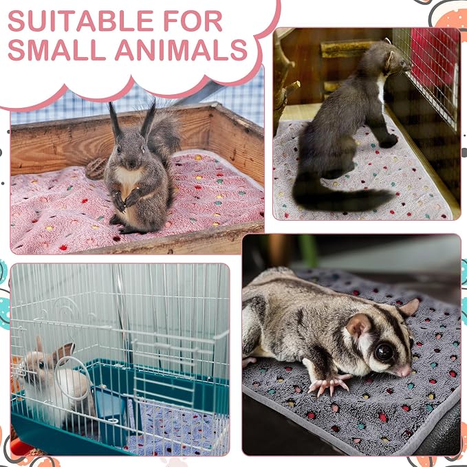 Tudomro 8 Pcs Absorbent Guinea Pig Blankets Washable Small Animal Fleece Bedding Cage Liners Reusable Pet Sleep Mat Pad Cover for Ferret Chinchilla Furniture Protection(Dot,35 x 24 Inch)