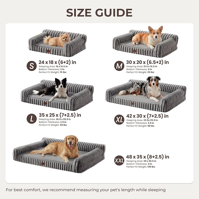 Orthopedic Dog Bed Medium Pet Beds with Removable Washable Cover, Couch-Like Sofa Design for S to XXL Dogs Up to 25 lbs, with Soft Short Plush Surface & Foam, 30x20x8.5 Inch, Grey