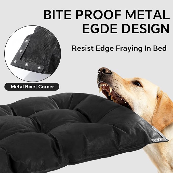 HOMBYS Chew Proof Indestructible Dog Bed with Reinforced Metal Rivets for Aggressive Chewers, 41"x28" Durable Pet Crate Mat, Washable Tough Kennel Pad for Large Dogs, Black
