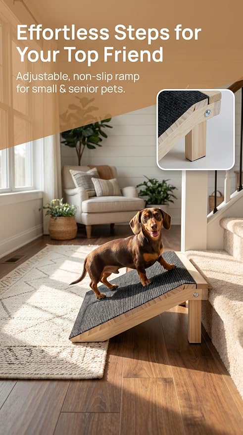 2 Pack Non-Slip Wooden Pet Ramp for Small Dogs, Gentle Slope Stair Ramp for Puppies, Senior Pets & Cats, Easy to Use Indoor Pet Access Ramp
