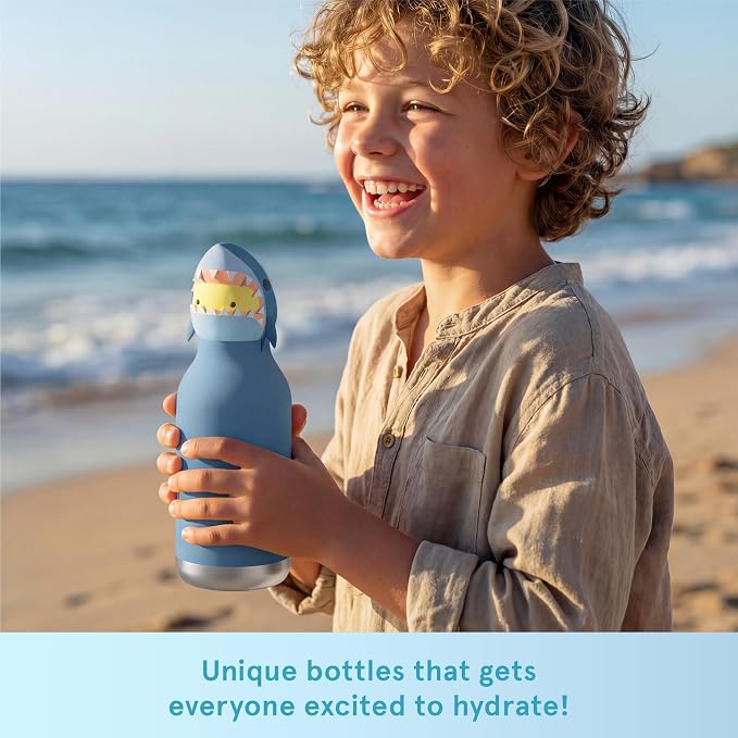 Asobu Bestie Bottle Limited Edition Collectible Kids Water Bottle with Animal Character Lid 16oz (460ml) Insulated Stainless Steel, Leakproof, Reusable with Straw Fun Gift for Girls & Boys