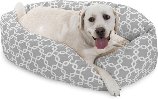 Majestic Pet 40 Inch Links Sherpa Calming Dog Bed Washable – Cozy Soft Round Dog Bed with Spine for Head Support - Fluffy Donut Dog Bed 40x29x9 (inch) – Round Pet Bed Large - GRAY