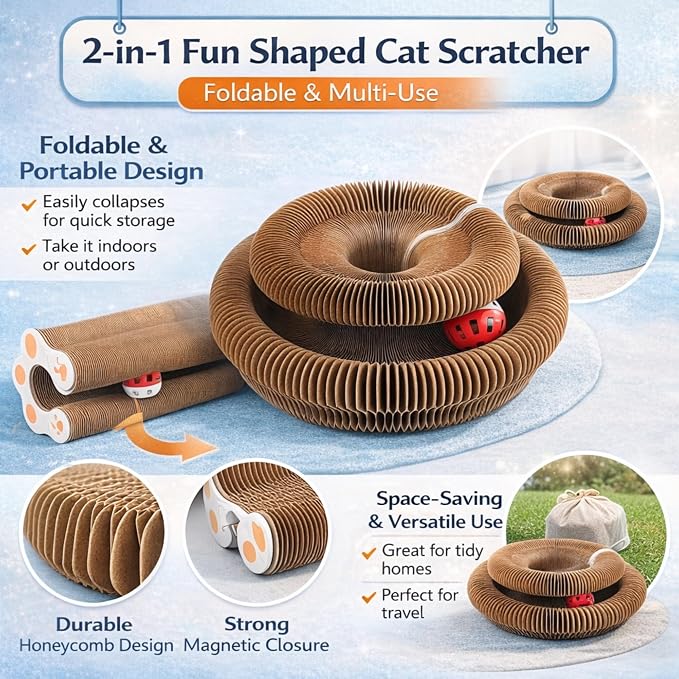 Kitty Curvels Style Transformable Cat Scratcher for Indoor Cats – Interactive Reversible Cat Scratching Pad, Durable Corrugated Cardboard for Furniture Protection（3PC）
