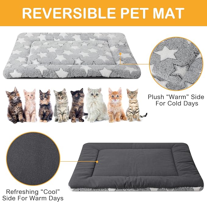 VitalCozy 4 Pcs Dog Crate Pads, Ultra Soft Warm Washable Anti-Slip Kennel Bed Mat for Pets, Reversible, Replaceable, Cage Liner for Small Medium Large Dogs and Cats(18 x 14 x 1.6 Inch,Star,Gray)