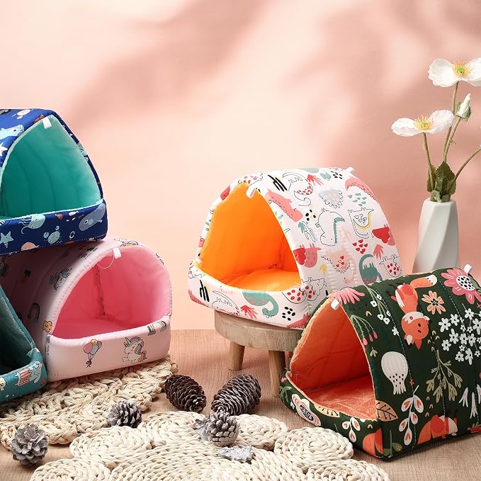 Ripeng 6 Pcs Guinea Pig Hideout Guinea Pig Bed House Rabbit Tunnel Washable Small House Cage Accessories for Hedgehog Mouse Chinchillas Hamster Ferrets Bearded Rats(7.9inch Night in the Forest)