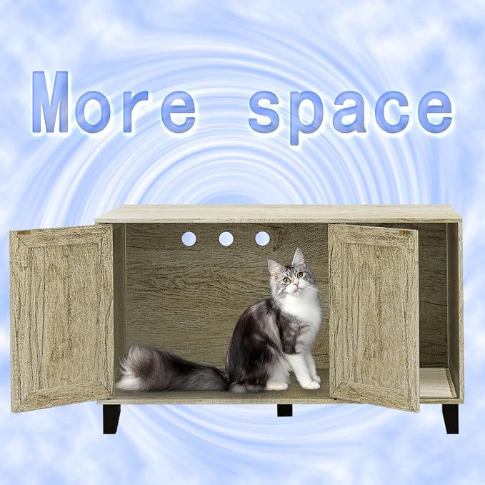 TaoHFE Hidden Cat Litter Box Enclosure Furniture with Cats Scratch Pad Farmhouse Enclosed Cat Litter Boxes Cabinet Furniture with Doors Wooden Indoor Cats Box House,Oak