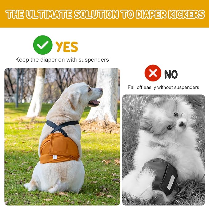 3 Pack Avont Male Dog Belly Band with Suspenders, Reusable Boy Doggie Diaper with Harness, Escape Proof, Non-Slip, Washable Doggy Pee Wraps for Small Medium Large Dogs