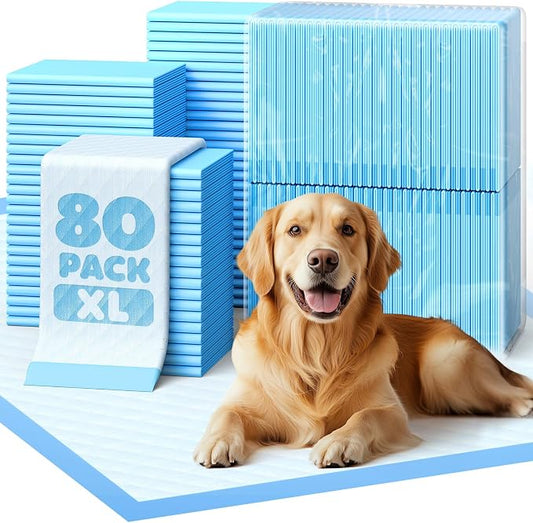 Powools Puppy Pads - 80 Packs, 34"×28" Ultra-Large Puppy Pads, Tear-ResistantPee Pads for Dogs, 6-Layer Ultra-Absorbent & Quick-Dry Blue Training Pads