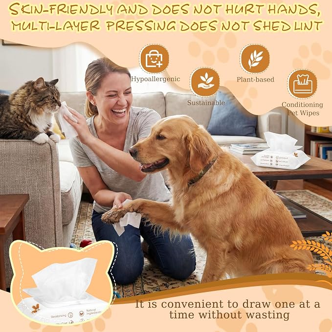 Treela 10 Packs of 800 Dog Wipes Pet Wipes Cat Grooming Supplies for Paws, Butt, Ear, Skin, Body Bath Cleaning Stain Odor Remover, Home or Travel Use (Soothing Oatmeal Flavor)