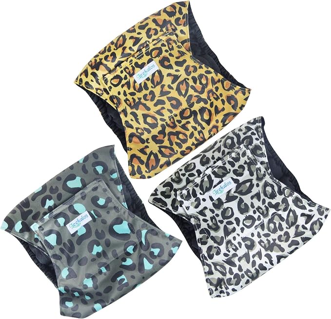 Leekalos Male Dog Diapers (3 Pack), High Absorbing Dog Belly Bands for Male Dogs, Washable Reusable Dog Male Wraps (X-Large, Leopard)