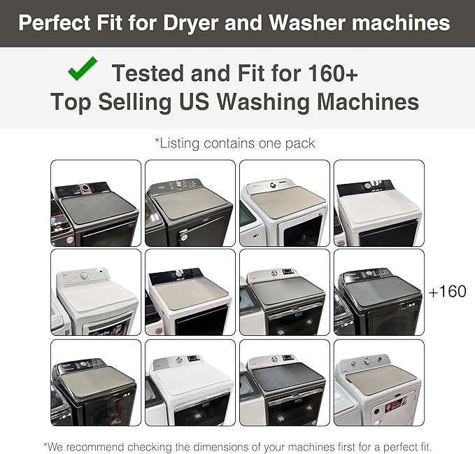 2 PACKS SEIRI Washer and Dryer Topper, 26" x 18" Silicone Top Protector Mat for Slant Top Surface Cover and Top Load Washing Machine Laundry Room Non-Slip Waterproof Dryer Cover Medium (White)