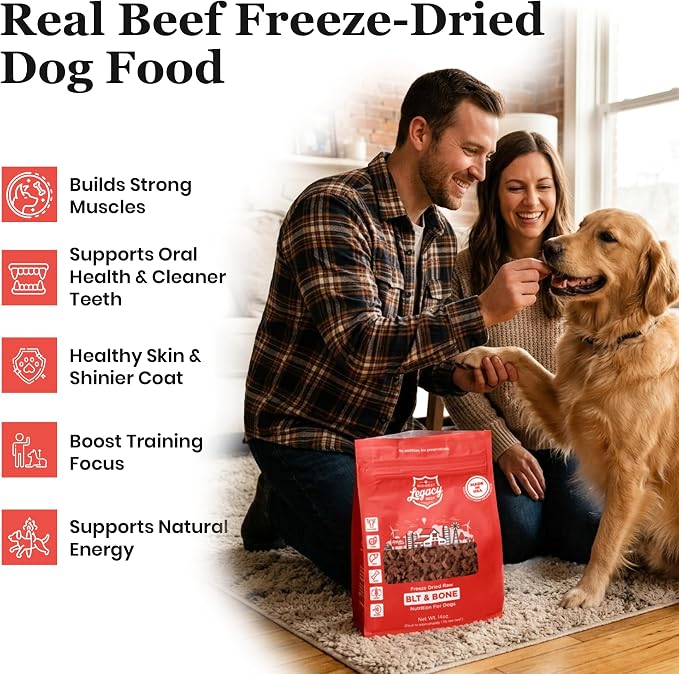 Freeze Dried Raw BLT & Bone Dog Food (14 Oz), Beef Liver and Tripe Recipe with Ground Bone, High Protein Freeze Dried Dog Food and Topper for Dog's of All Life Stages, Made in USA