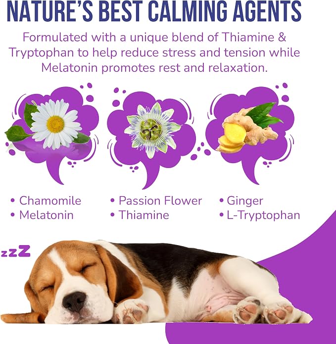 Calming Chews for Dogs - Dog Calming Chews for Separation, Dog Anxiety Relief Treats, Dog Sleep Support - Chamomile, and Melatonin for Dogs - 120 Soft Chews, Made in USA