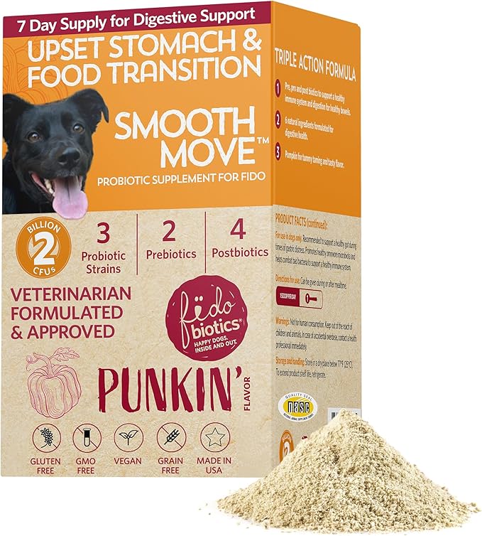 Pumpkin for Dogs with Probiotics, 7-Day Serving for Diet Changes & Upset Stomach, Smooth Move Probiotics for Dogs for Digestive Gut Health