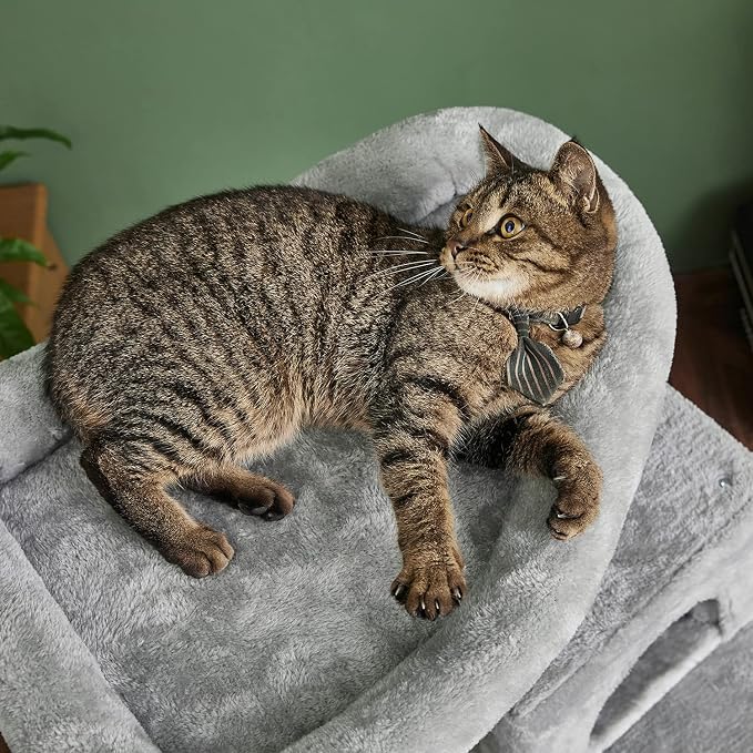 Catinsider 46.5 inches Cat Tree Multi-Level Cat Tower with Sisal-Covered Scratching Posts, Plush Perches, Hammock and Condo for Cats Light Gray
