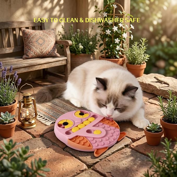 Slow Feeder Dog Bowl & Lick Mat, Interactive Dog Puzzle Toy for Fast Eaters, Treat Dispensing Toys with Non-Slip Base, Sturdy Plastic for Small, Medium, Large Dogs, Healthy Eating (Pink)
