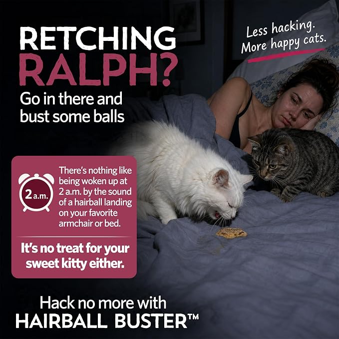 Hairball Buster Powder for Cats, Cat Hairball Treatment with Probiotics, Fiber & Omega 3, Digestive Support, Smoked Fish Flavor, 2 Billion CFU, 30 Servings - Pack of 2