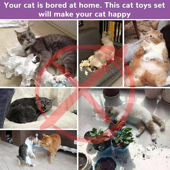 Retro Shaw Cat Toys Pack 25Pcs, Interactive Kitten Toys for Indoor Kittens Cats, Collapsible Kitty Play Tunnel Tent Feather Wand Balls Bell Springs Mouse Kitty Toys for All Breeds (4 Tunnel)