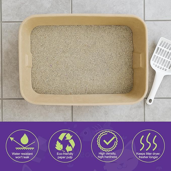 JINVOGREEN Disposable Litter Boxes for Cats, 6 Pack Cat Litter Trays for Travel, Temporary Use, or Liner – Leak-Proof, Eco-Friendly, Easy Clean-Up (16.1" x 12.4" x 3.7")