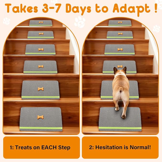 JoyBlooms Dog Ramp for Stairs for Small & Senior Dogs Cats, 40D Density Foam Gentle Slope Non-Slip Dog Stair Ramp with Glow Strip, Pet Ramp with Removable Washable Cover Gray-3pcs