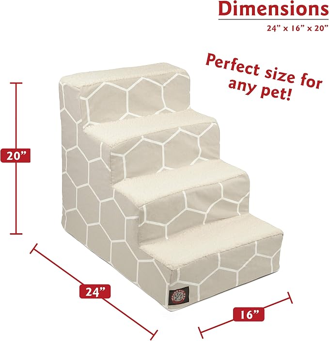 Majestic Pet Portable Pet Stairs | Soft Sherpa Steps Foam Feeling | Steps for Dogs & Cats | Dog & Cat Ramp | Perfect for Bed & Sofa | Indoor Only | Max Weight: up to 250 Lbs, 4 Step, Hexo Shapes Gray