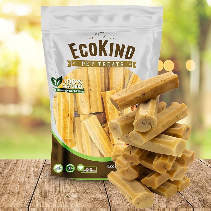 EcoKind Yak Cheese Himalayan Dog Chews, Yak Chews for Large Dogs, Long Lasting Bone for Aggressive Chewers, Only 4 Ingredients, Natural High Protein Dog Treats, No Additives, Bacon, Large - 18+ Chews