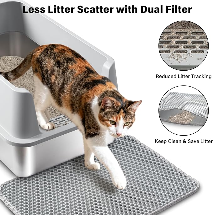 Stainless Steel Litter Box with Lid, XL Metal Litter Box 2 Pack, Extra Large Cat Litter Boxes for Big/Multiple Cats, Anti-Urine Leakage,No Smell, Non-Stick, Includes Scooper and Mat