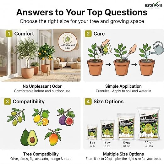 Olive Tree Fertilizer – Fruit Tree Fertilizer for Olive Tree, Citrus, Lemon, Lime, Fig, Avocado, Mango, Apple & Pomegranate – for Potted & Outdoor Trees (1 Quart - 2 lbs.)