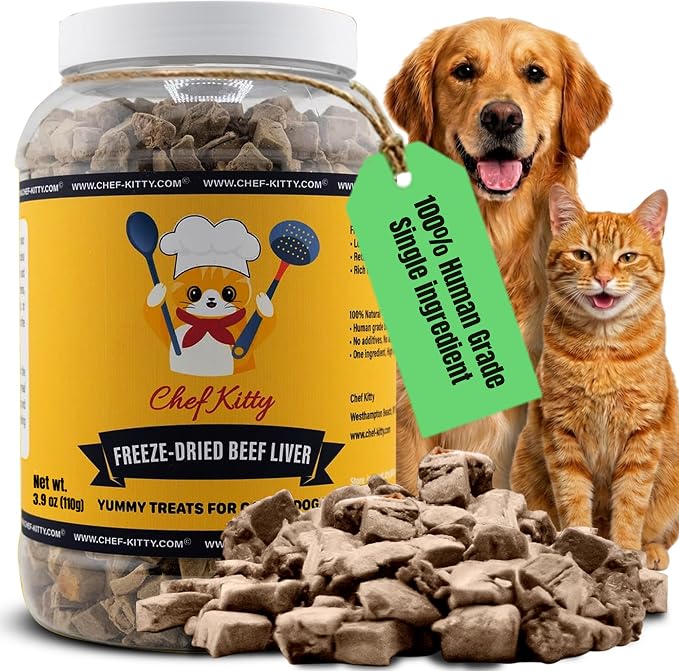 Freeze Dried Beef Liver Dog Treats | Healthy Kitten Treats, Single Ingredient, Raw | High Protein Cat & Dog Food Toppers, Grain-Free | Inspected & Tested in USA | 3.9 oz