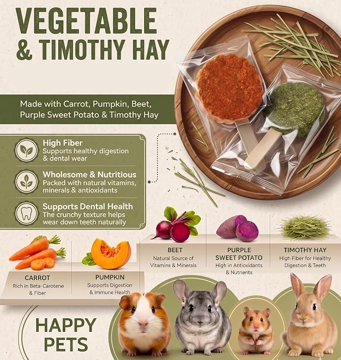 YKD Natural Timothy Hay Cookie Sticks Chew Toys for Teeth, Chew Toy Refill, Bunny Chew Treats for Rabbits, Guinea Pigs, Chinchillas (Multicolour - Mixed)