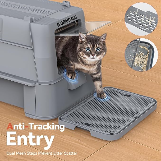 Wooaidagg Enclosed Stainless Steel Cat Litter Box with Odor Control, Modular Design with Drawer and Flip Door, Easy to Clean and Wash,Non-Stick Interior,Extra Large Size Fits All Cats(Dark Grey)