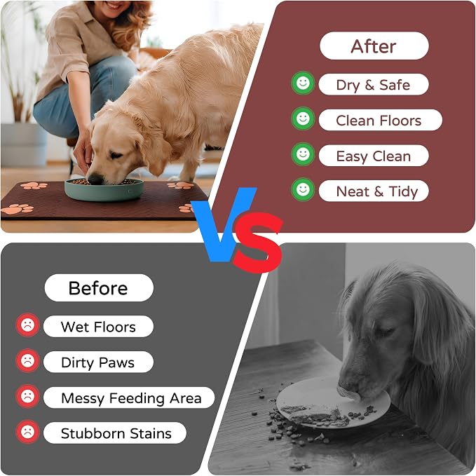Pet Feeding Mat-Absorbent Dog Feeding Mat for Food and Water Bowl,No Stains Pet Placemat,Quick Drying Water Dispenser Mat for Dog and Cat,Easy to Clean Dog Accessories(S,Dark Brown)