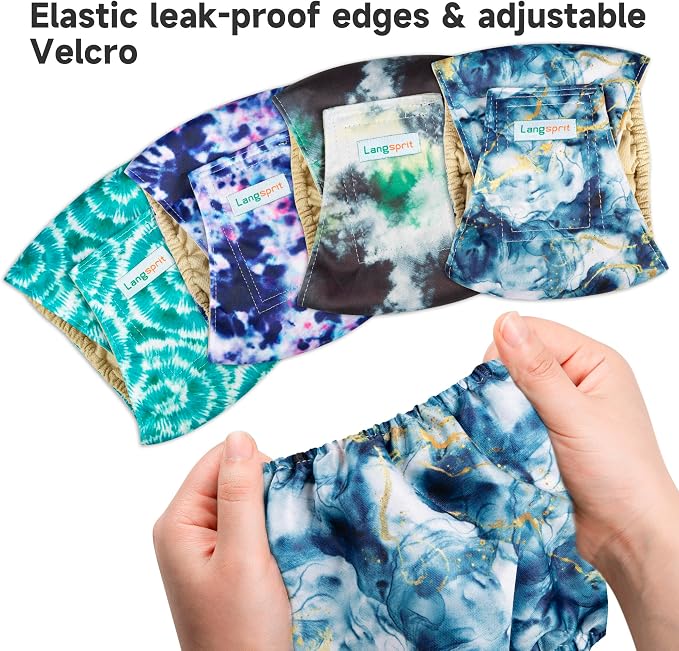 Male Dogs Diapers Belly Bands(4Pack), Washable Reusable Male Boy Doggy Wraps Panties for Doggie Puppy Pooping Potty Training Incontinence Marking Pañal para Perro Tie Dye Large