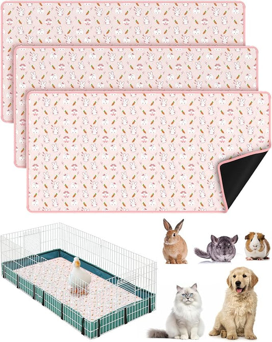 Bissap 3 Packs Guinea Pig Cage Liners, 47''X24'' Washable Guinea Pig Pee Pads Non Slip Reusable Fast and Super Absorbent Bedding for Small Animals Rabbit Hamster Chinchillas Rat - Pink
