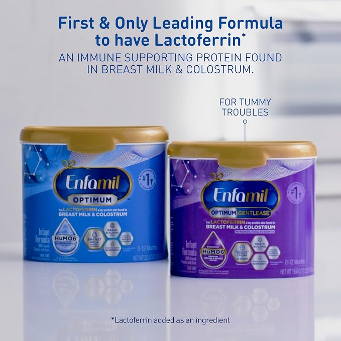 Enfamil Optimum Gentlease Baby Formula, Our Closest Formula to Breast Milk For Fussiness, Crying, Gas & Spit-up, Immune-Supporting Lactoferrin also found in Breast Milk, 19.5 Oz (Pack of 2)