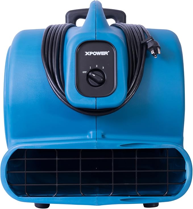 XPOWER P-800H Pro 3/4 HP 3200 CFM Centrifugal Air Mover, Carpet Dryer, Floor Fan, Blower, Telescopic Handle and Wheels, for Water Damage Restoration, Janitorial, Plumbing, Home Use, Blue