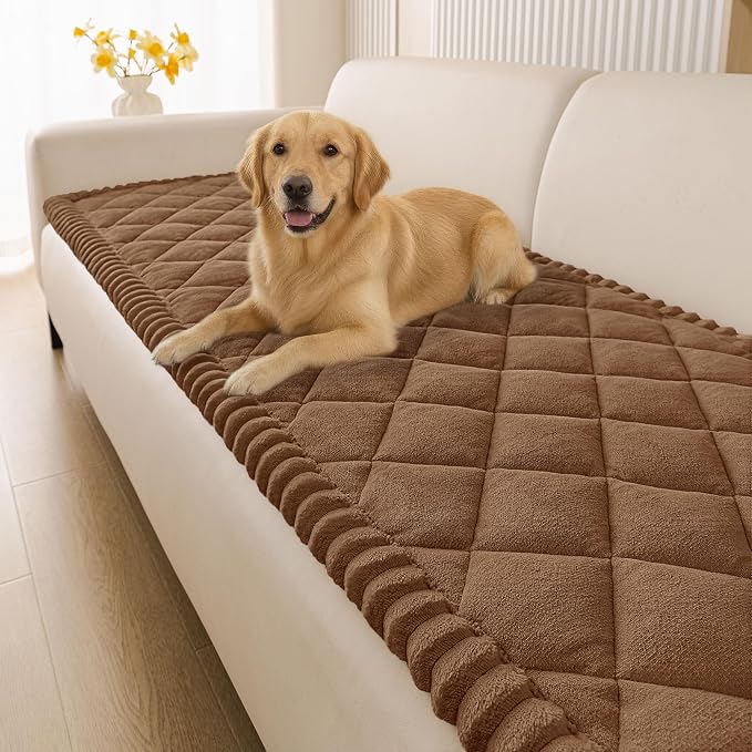 Smiry Couch Cover for Dogs, Non Slip Washable Pet Sofa Protector for Large Dogs, Cats, Fuzzy Plush Sofa Covers for 3 Cushion Couch, Against Fur, Dirt & Scratch Resistant, Brown, 27.6"×70.9"